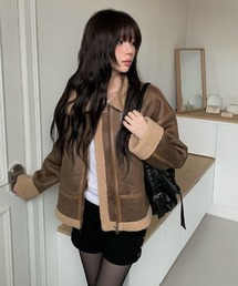 anyonemore(エニワンモア)のストラップ付きハイネックウール裏地ムートンジャケット(ムートンコート)