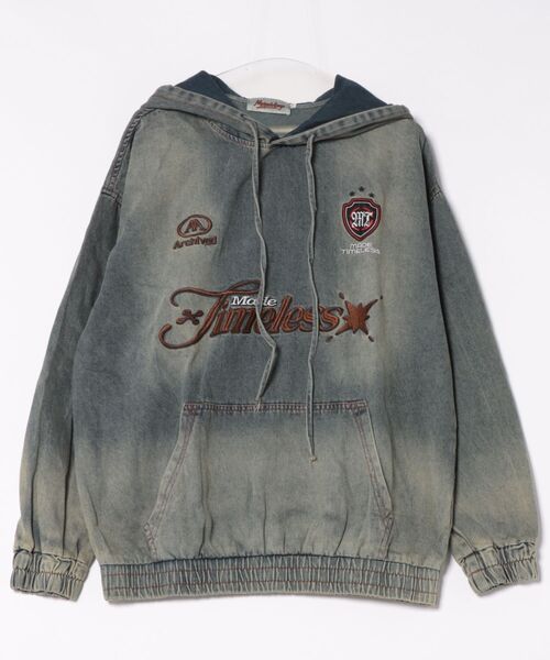 HOOK(フック)の「HOOK -select- 刺繍デニムプルオーバーパーカー(パーカー・メンズ・ブラック/ブルー・M/L)」の18枚目の写真