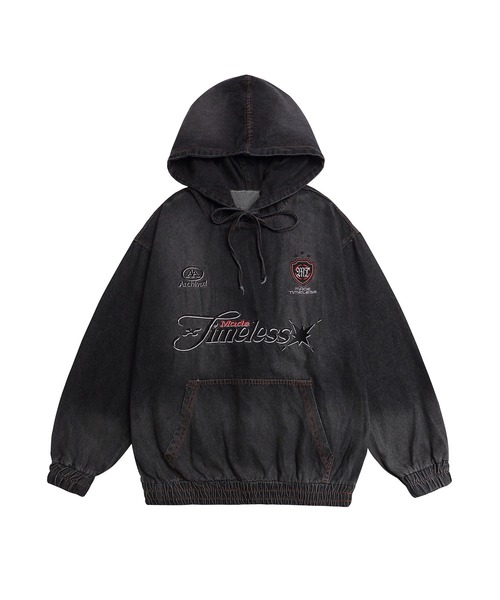 HOOK(フック)の「HOOK -select- 刺繍デニムプルオーバーパーカー(パーカー・メンズ・ブラック/ブルー・M/L)」の4枚目の写真