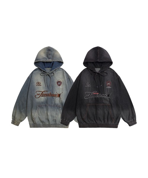 HOOK(フック)の「HOOK -select- 刺繍デニムプルオーバーパーカー(パーカー・メンズ・ブラック/ブルー・M/L)」の8枚目の写真