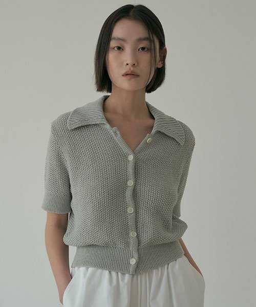 LINGSEOUL(リングソウル)の「open collar cotton knit-mint(ニット/セーター・レディース・その他・FREE)」の1枚目の写真