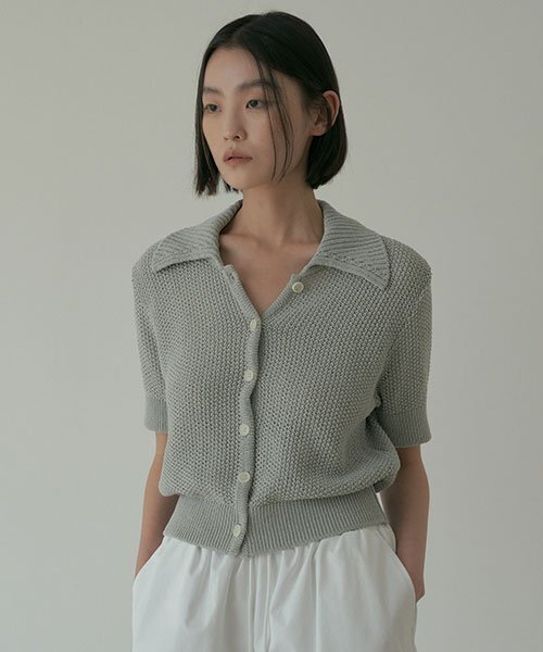 LINGSEOUL(リングソウル)の「open collar cotton knit-mint(ニット/セーター・レディース・その他・FREE)」の2枚目の写真