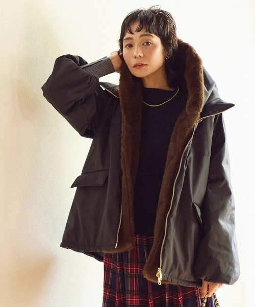 Gready Brilliant（グレディブリリアン）の「取り外しファー中綿フードコート（その他アウター・レディース・ブラウン/ブラック・FREE）」の10枚目の写真