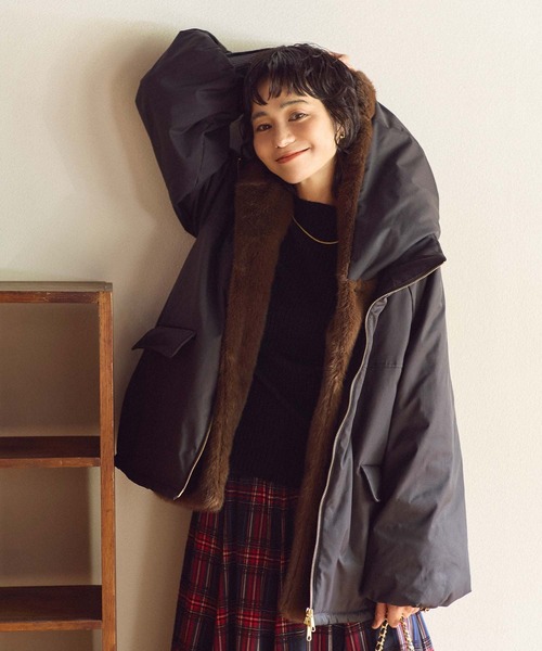 Gready Brilliant（グレディブリリアン）の「取り外しファー中綿フードコート（その他アウター・レディース・ブラウン/ブラック・FREE）」の7枚目の写真