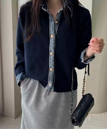 レイヤード風 デニムニットカーディガン