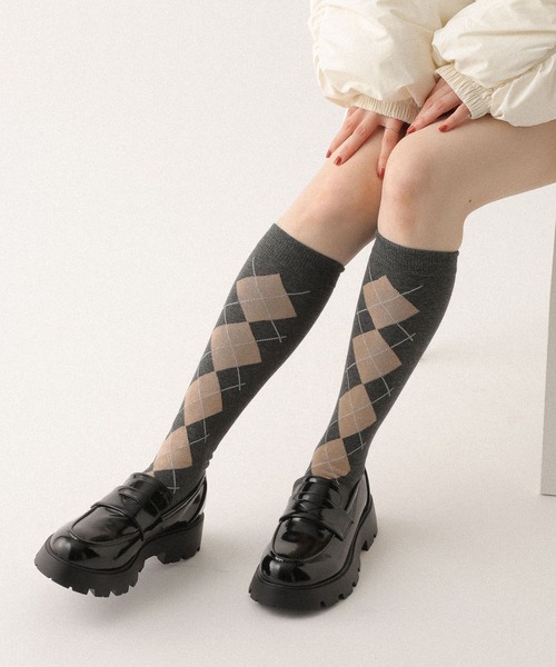 Heather（ヘザー）の「アーガイルハイSOX　632921（ソックス/靴下・レディース・グレー/アイボリー・ONE SIZE）」の2枚目の写真