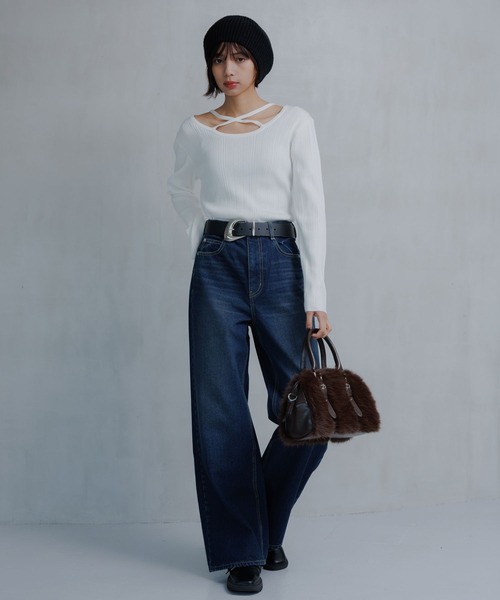 PAGEBOY（ページボーイ）の「クラシックストレート【3color/4size】（スラックス・レディース・オフホワイト/ブルー/ブラック・X-SMALL/SMALL/MEDIUM/LARGE）」の4枚目の写真