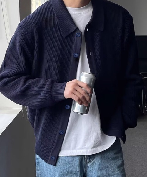 NOWLE（ノウル）の「【NOWLE】ポロネック リブニット カーディガン（カーディガン/ボレロ・メンズ・グレー/アイボリー/ブラック/ブラウン/グリーン/レッド/ネイビー・SMALL/MEDIUM/LARGE）」の6枚目の写真