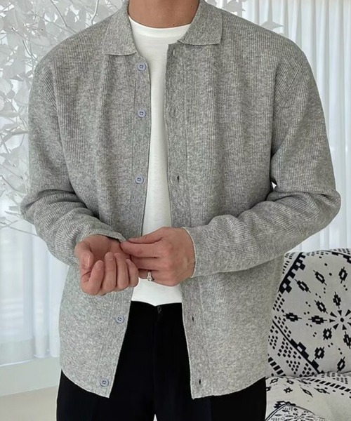 NOWLE（ノウル）の「【NOWLE】ポロネック リブニット カーディガン（カーディガン/ボレロ・メンズ・グレー/アイボリー/ブラック/ブラウン/グリーン/レッド/ネイビー・SMALL/MEDIUM/LARGE）」の3枚目の写真