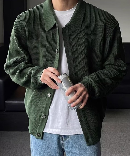 NOWLE（ノウル）の「【NOWLE】ポロネック リブニット カーディガン（カーディガン/ボレロ・メンズ・グレー/アイボリー/ブラック/ブラウン/グリーン/レッド/ネイビー・SMALL/MEDIUM/LARGE）」の5枚目の写真