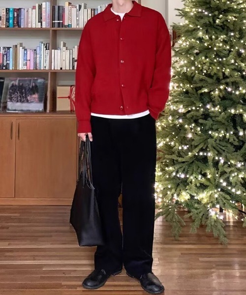 NOWLE（ノウル）の「【NOWLE】ポロネック リブニット カーディガン（カーディガン/ボレロ・メンズ・グレー/アイボリー/ブラック/ブラウン/グリーン/レッド/ネイビー・SMALL/MEDIUM/LARGE）」の14枚目の写真