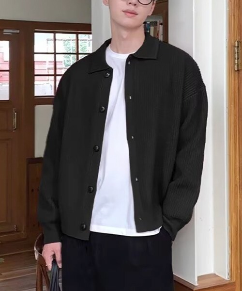NOWLE（ノウル）の「【NOWLE】ポロネック リブニット カーディガン（カーディガン/ボレロ・メンズ・グレー/アイボリー/ブラック/ブラウン/グリーン/レッド/ネイビー・SMALL/MEDIUM/LARGE）」の8枚目の写真