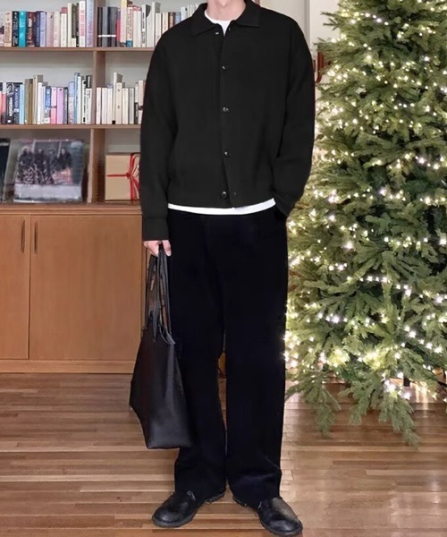 NOWLE（ノウル）の「【NOWLE】ポロネック リブニット カーディガン（カーディガン/ボレロ・メンズ・グレー/アイボリー/ブラック/ブラウン/グリーン/レッド/ネイビー・SMALL/MEDIUM/LARGE）」の9枚目の写真