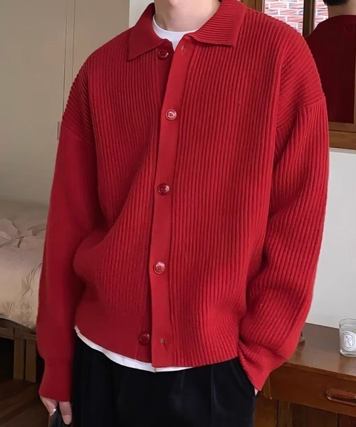 NOWLE（ノウル）の「【NOWLE】ポロネック リブニット カーディガン（カーディガン/ボレロ・メンズ・グレー/アイボリー/ブラック/ブラウン/グリーン/レッド/ネイビー・SMALL/MEDIUM/LARGE）」の15枚目の写真