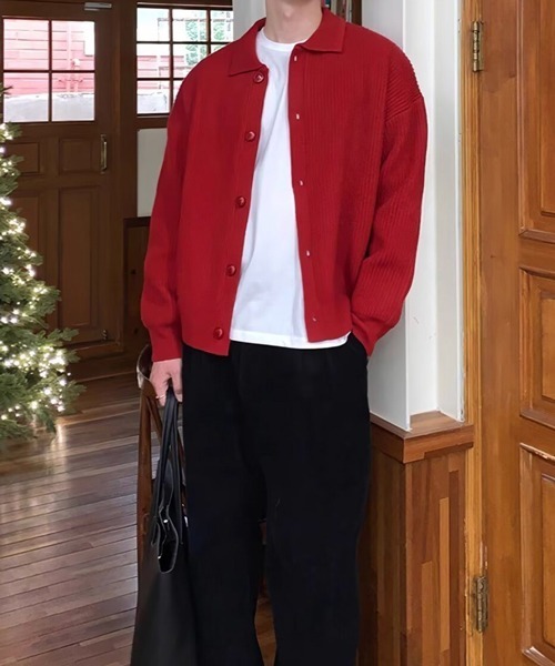 NOWLE（ノウル）の「【NOWLE】ポロネック リブニット カーディガン（カーディガン/ボレロ・メンズ・グレー/アイボリー/ブラック/ブラウン/グリーン/レッド/ネイビー・SMALL/MEDIUM/LARGE）」の17枚目の写真