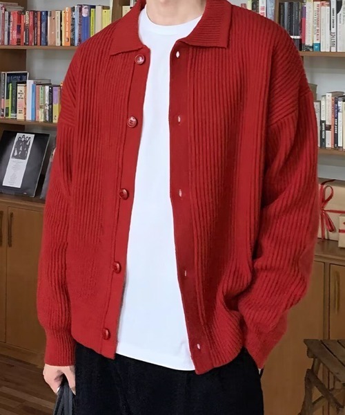 NOWLE（ノウル）の「【NOWLE】ポロネック リブニット カーディガン（カーディガン/ボレロ・メンズ・グレー/アイボリー/ブラック/ブラウン/グリーン/レッド/ネイビー・SMALL/MEDIUM/LARGE）」の18枚目の写真