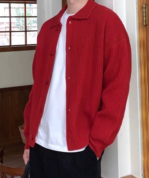 NOWLE（ノウル）の「【NOWLE】ポロネック リブニット カーディガン（カーディガン/ボレロ・メンズ・グレー/アイボリー/ブラック/ブラウン/グリーン/レッド/ネイビー・SMALL/MEDIUM/LARGE）」の19枚目の写真