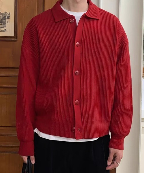 NOWLE（ノウル）の「【NOWLE】ポロネック リブニット カーディガン（カーディガン/ボレロ・メンズ・グレー/アイボリー/ブラック/ブラウン/グリーン/レッド/ネイビー・SMALL/MEDIUM/LARGE）」の20枚目の写真