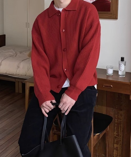 NOWLE（ノウル）の「【NOWLE】ポロネック リブニット カーディガン（カーディガン/ボレロ・メンズ・グレー/アイボリー/ブラック/ブラウン/グリーン/レッド/ネイビー・SMALL/MEDIUM/LARGE）」の21枚目の写真