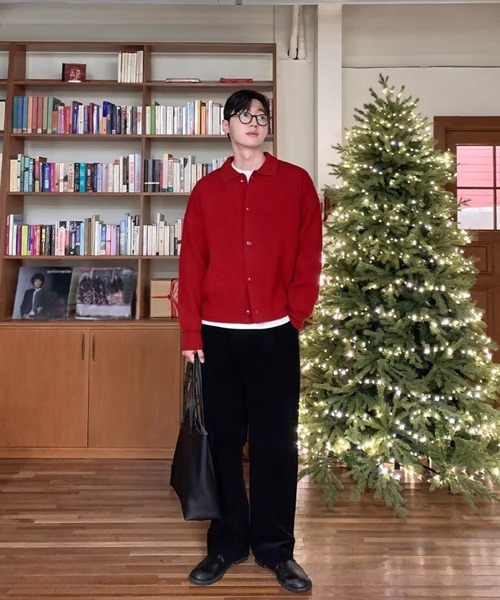 NOWLE（ノウル）の「【NOWLE】ポロネック リブニット カーディガン（カーディガン/ボレロ・メンズ・グレー/アイボリー/ブラック/ブラウン/グリーン/レッド/ネイビー・SMALL/MEDIUM/LARGE）」の22枚目の写真