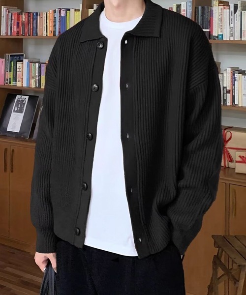 NOWLE（ノウル）の「【NOWLE】ポロネック リブニット カーディガン（カーディガン/ボレロ・メンズ・グレー/アイボリー/ブラック/ブラウン/グリーン/レッド/ネイビー・SMALL/MEDIUM/LARGE）」の10枚目の写真
