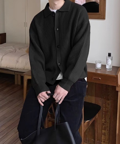 NOWLE（ノウル）の「【NOWLE】ポロネック リブニット カーディガン（カーディガン/ボレロ・メンズ・グレー/アイボリー/ブラック/ブラウン/グリーン/レッド/ネイビー・SMALL/MEDIUM/LARGE）」の11枚目の写真
