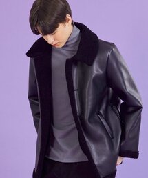 MEN Loose-fit Mustang Fleece Midi Coat Button Jacket All_Black