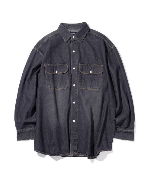 MASSNOUN(マスノウン)の「リラックスウォッシュドデニムポケット長袖シャツMSFST001-BK(シャツ/ブラウス・レディース・その他・MEDIUM/LARGE/X-LARGE)」の1枚目の写真