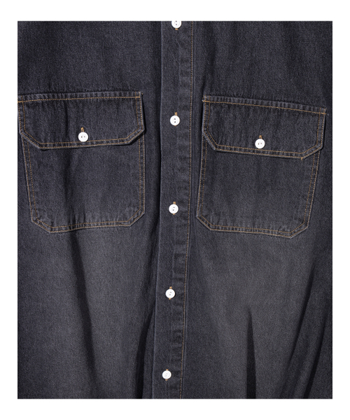 MASSNOUN(マスノウン)の「リラックスウォッシュドデニムポケット長袖シャツMSFST001-BK(シャツ/ブラウス・レディース・その他・MEDIUM/LARGE/X-LARGE)」の4枚目の写真