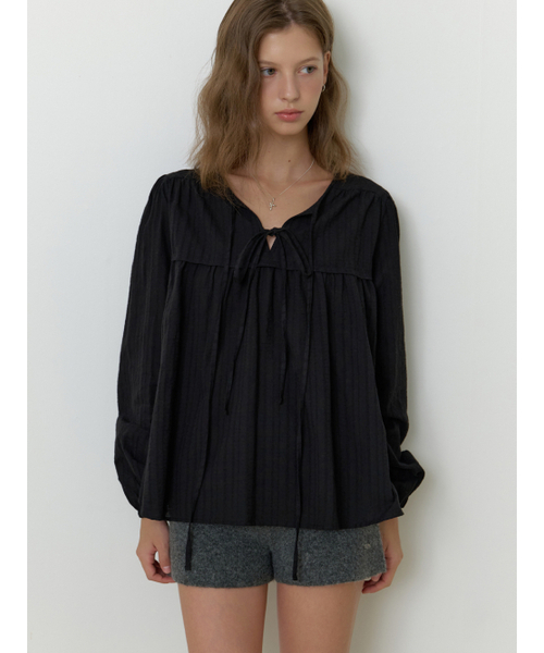 RE_L(リエル)の「Florence ribbon blouse (black)(シャツ/ブラウス・レディース・ブラック・FREE)」の2枚目の写真