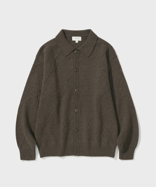 LOGO PATTERN CARDIGAN V3 (MELANGE BROWN) — кардиган с логотипом, меланж‑коричневый