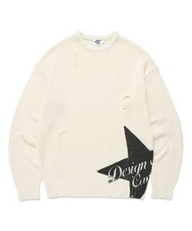 Cavish | W DAMAGED STAR KNIT CREWNECK IVORY(CV2DFFK601A)(ニット/セーター)