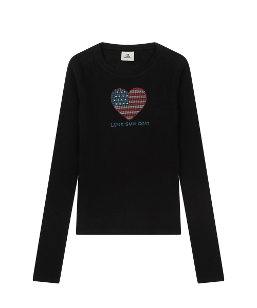 SUNDAY FRUIT MARKET(サンデーフルーツマーケット)の「W) HEART BLING LS TEE BLACK(Tシャツ/カットソー・レディース・その他・SMALL/MEDIUM)」の1枚目の写真