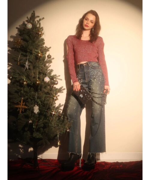 EVRIS（エヴリス）の「グリッターチャンキーヒールショートブーツ（ブーツ・レディース・シルバー/ブラック・MEDIUM/SMALL/LARGE）」の5枚目の写真