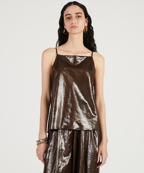 PRANK PROJECT（プランクプロジェクト）の「【2026Spring Pre-Order】レザーサテンキャミ / Leather Satin Camisole（キャミソール・レディース・ブラック/ブラウン・FREE）」の2枚目の写真