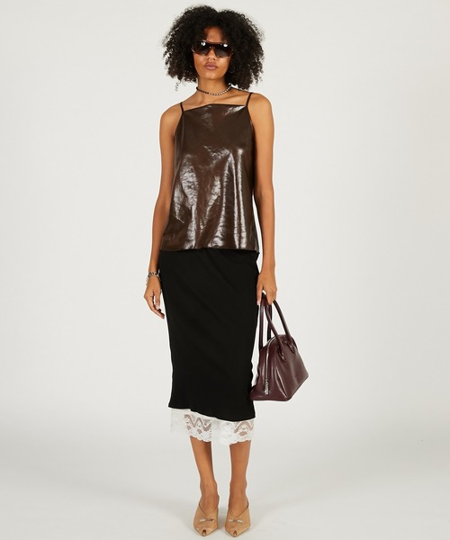 PRANK PROJECT（プランクプロジェクト）の「【2026Spring Pre-Order】レザーサテンキャミ / Leather Satin Camisole（キャミソール・レディース・ブラック/ブラウン・FREE）」の6枚目の写真