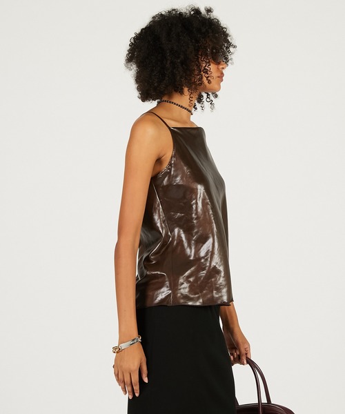 PRANK PROJECT（プランクプロジェクト）の「【2026Spring Pre-Order】レザーサテンキャミ / Leather Satin Camisole（キャミソール・レディース・ブラック/ブラウン・FREE）」の14枚目の写真