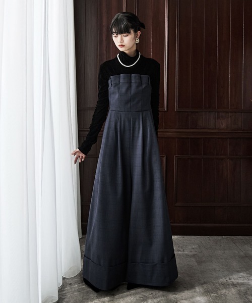 etoll.（エトル）の「チェック柄ベアトップパンツドレス（パンツドレス・レディース・ネイビー/グレー・S/M）」の3枚目の写真