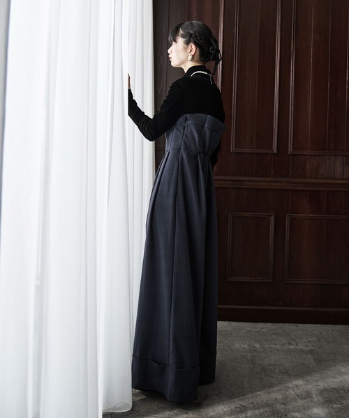 etoll.（エトル）の「チェック柄ベアトップパンツドレス（パンツドレス・レディース・ネイビー/グレー・S/M）」の5枚目の写真