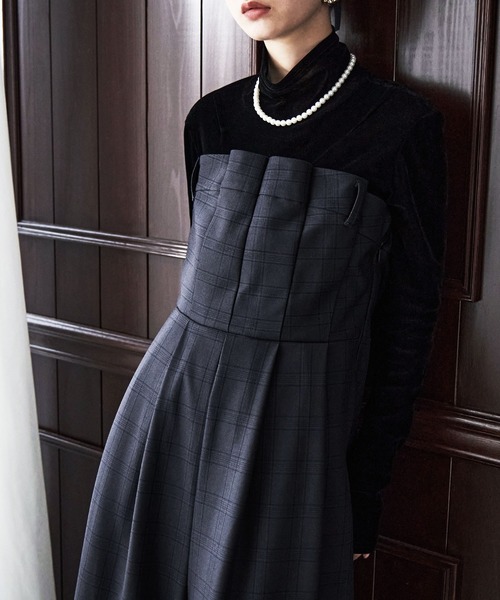 etoll.（エトル）の「チェック柄ベアトップパンツドレス（パンツドレス・レディース・ネイビー/グレー・S/M）」の7枚目の写真