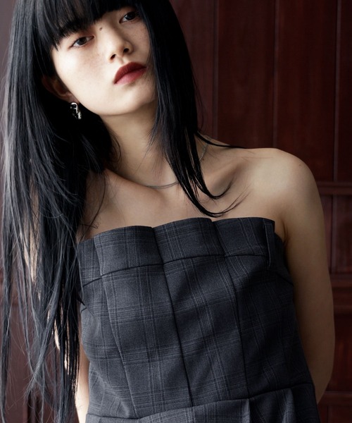 etoll.（エトル）の「チェック柄ベアトップパンツドレス（パンツドレス・レディース・ネイビー/グレー・S/M）」の9枚目の写真