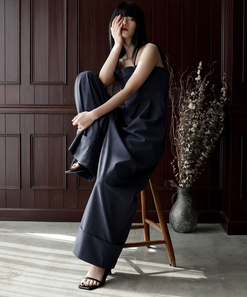 etoll.（エトル）の「チェック柄ベアトップパンツドレス（パンツドレス・レディース・ネイビー/グレー・S/M）」の10枚目の写真