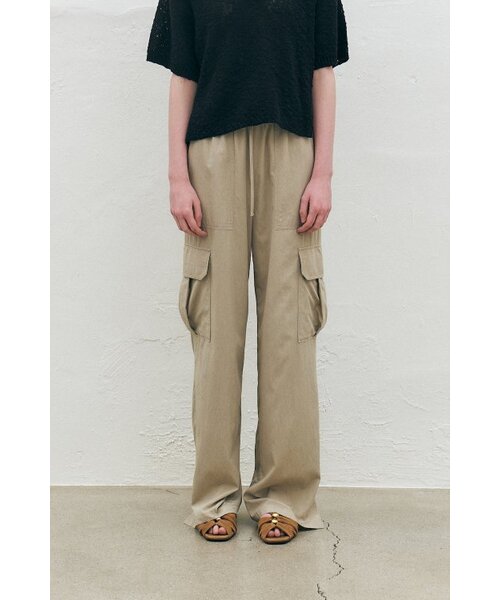 Rayon Banded Cargo Pants, Light Beige