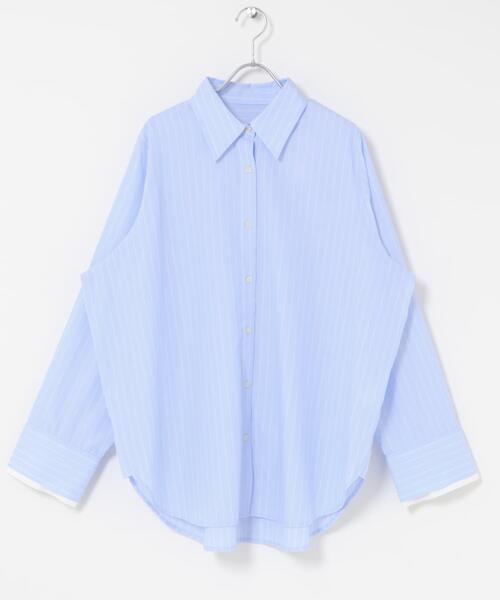 SENSE OF PLACE by URBAN RESEARCH（センスオブプレイスバイアーバンリサーチ）の「『イージーケア』レイヤードカフスルーズシャツ（シャツ/ブラウス・レディース・ライトブルー/ブルー系その他/ホワイト系その他・ONE）」の6枚目の写真