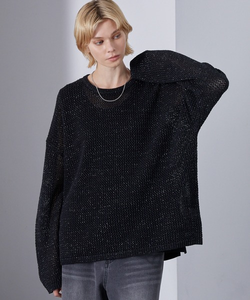 Loose/ルース(ルース)の「シアーメッシュ ラメクルーネックニット(ニット/セーター・メンズ・ブラック/ブルー/チャコールグレー・L/M/S)」の1枚目の写真