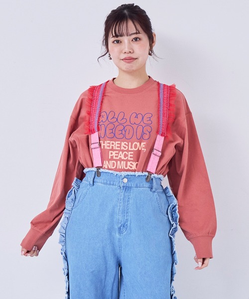 MARKEY'S(マーキーズ)の「ナガソデリブロンティー/おとな(Tシャツ/カットソー・レディース・杢グレー/ブルー/オフホワイト/テラコッタ・170cm)」の1枚目の写真
