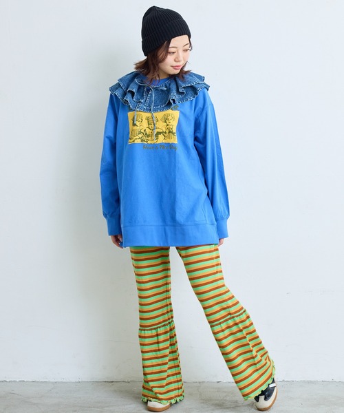 MARKEY'S(マーキーズ)の「ナガソデリブロンティー/おとな(Tシャツ/カットソー・レディース・杢グレー/ブルー/オフホワイト/テラコッタ・170cm)」の7枚目の写真