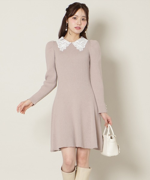 12/5(fri)10時発売】リボンレースカラーニットワンピース（ワンピース