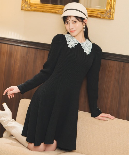 12/5(fri)10時発売】リボンレースカラーニットワンピース（ワンピース