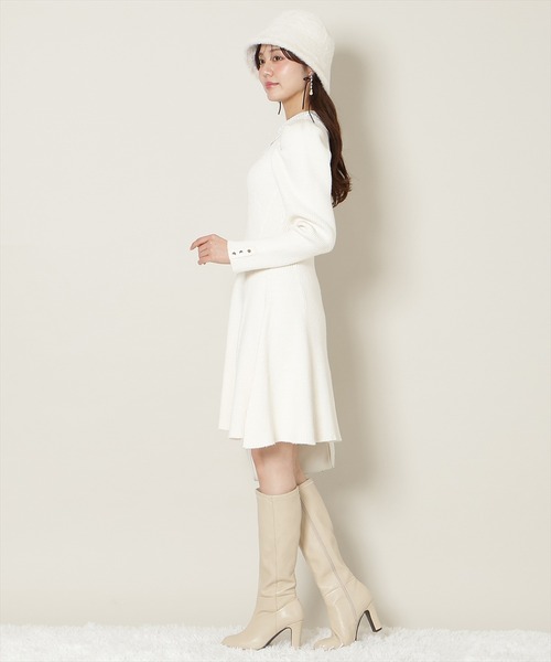 【新品未使用】WILLSELECTION ホワイトロングニットワンピース リボン 12/5(fri)10時発売】リボンレースカラーニットワンピース（ワンピース